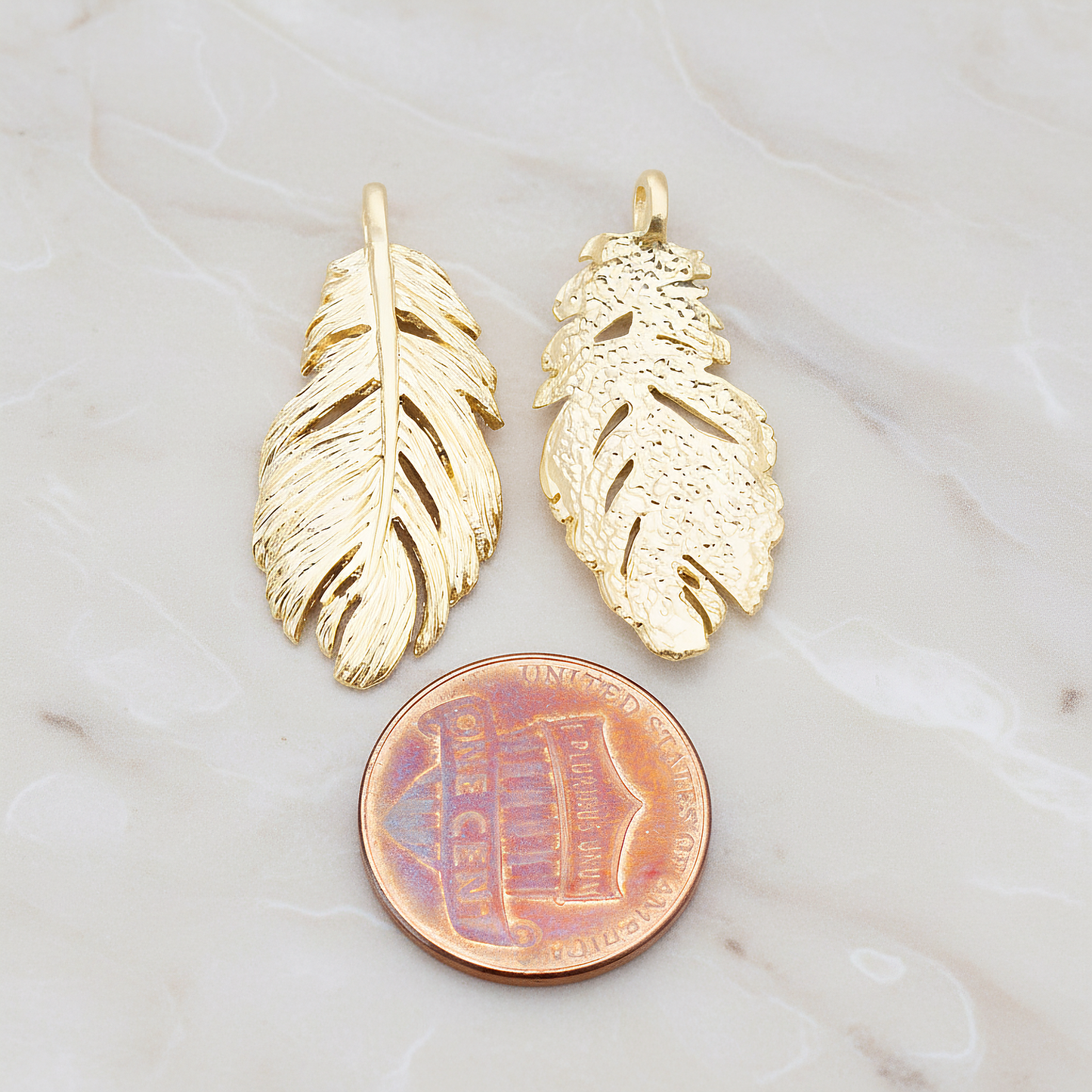 Feather Pendant, 2 Pc on warm marble background (PD.822)