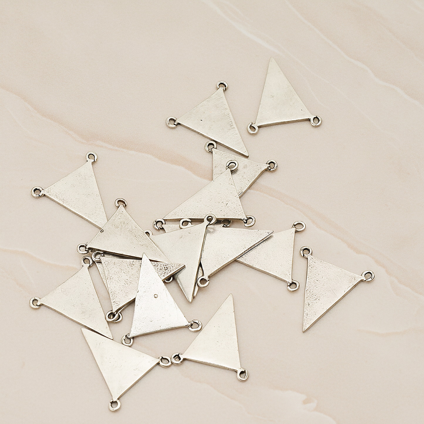 Plain Flat Triangle Double Loops Pendant, 2 Pc on warm marble background (PD.837)