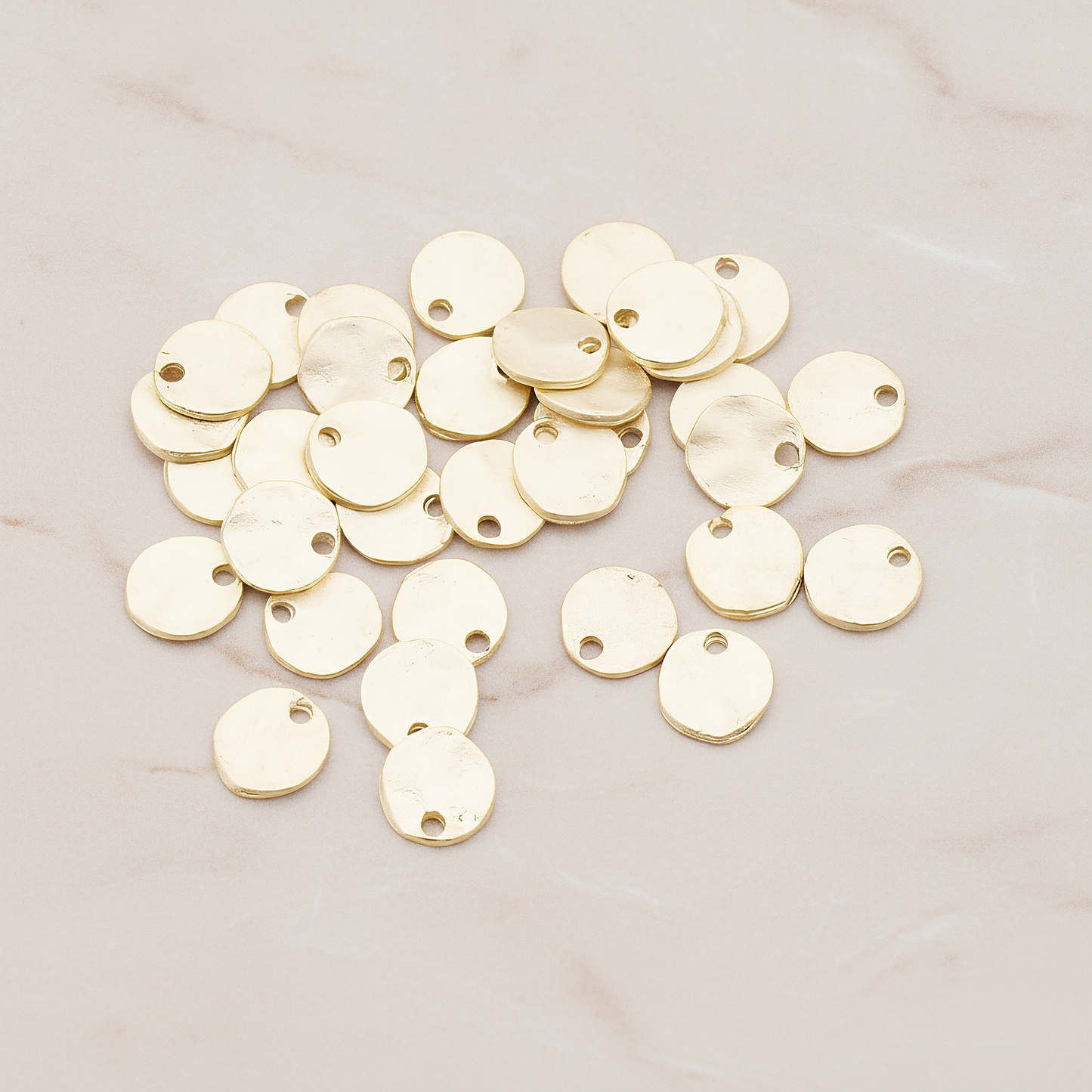 Organic Round Plain Tag Coin Pendant, 4 Pc on warm marble background (PD.854-01)