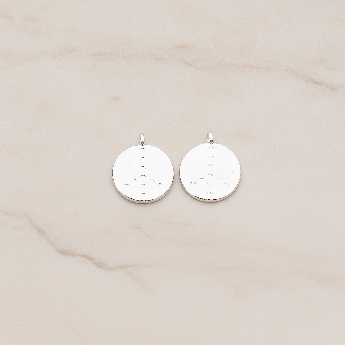 Peace Sign Brushed Round Tag Pendant, 2 Pc on warm marble background (PD.895)