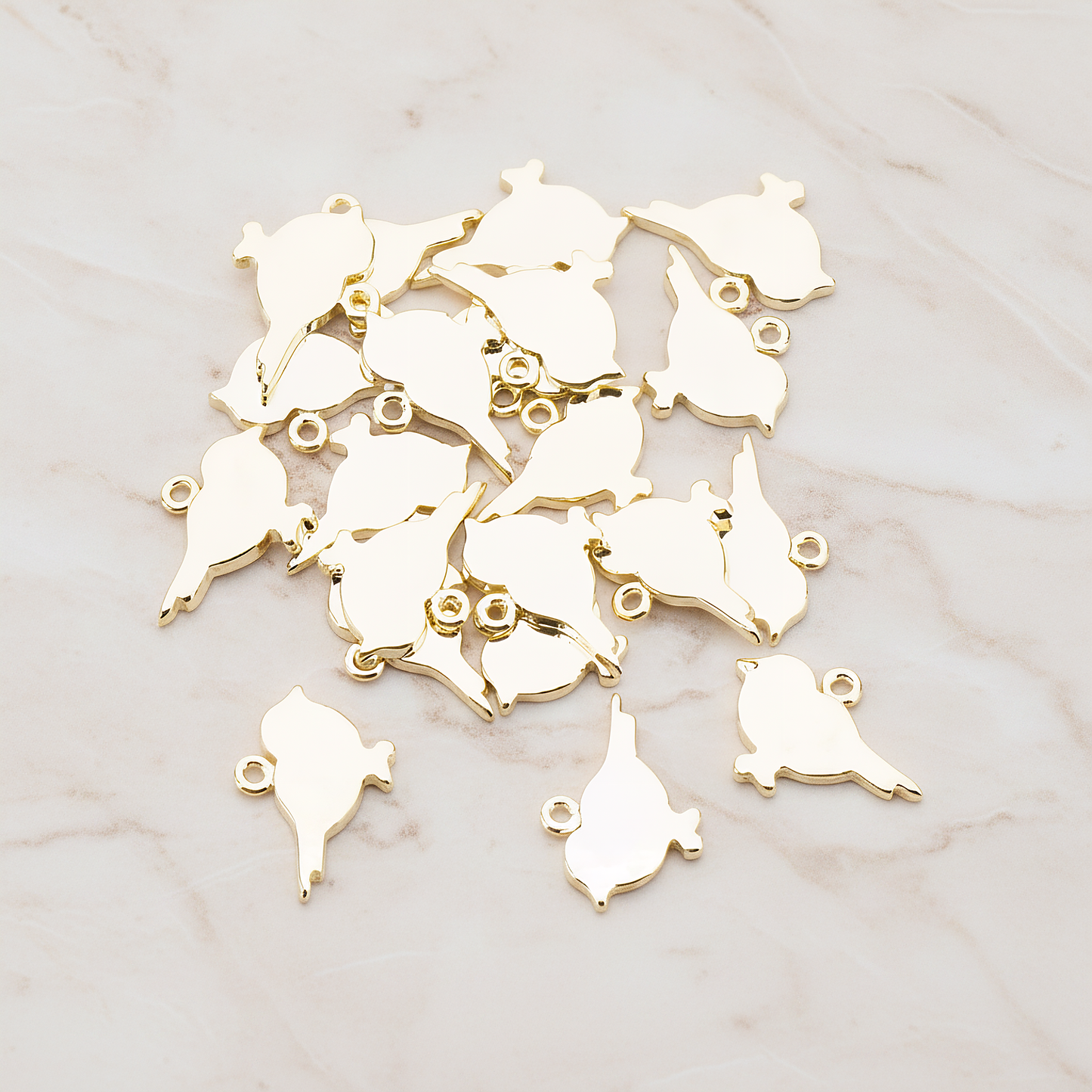Flat Sparrow Bird Pendant, 2 Pc on warm marble background (PD.926)