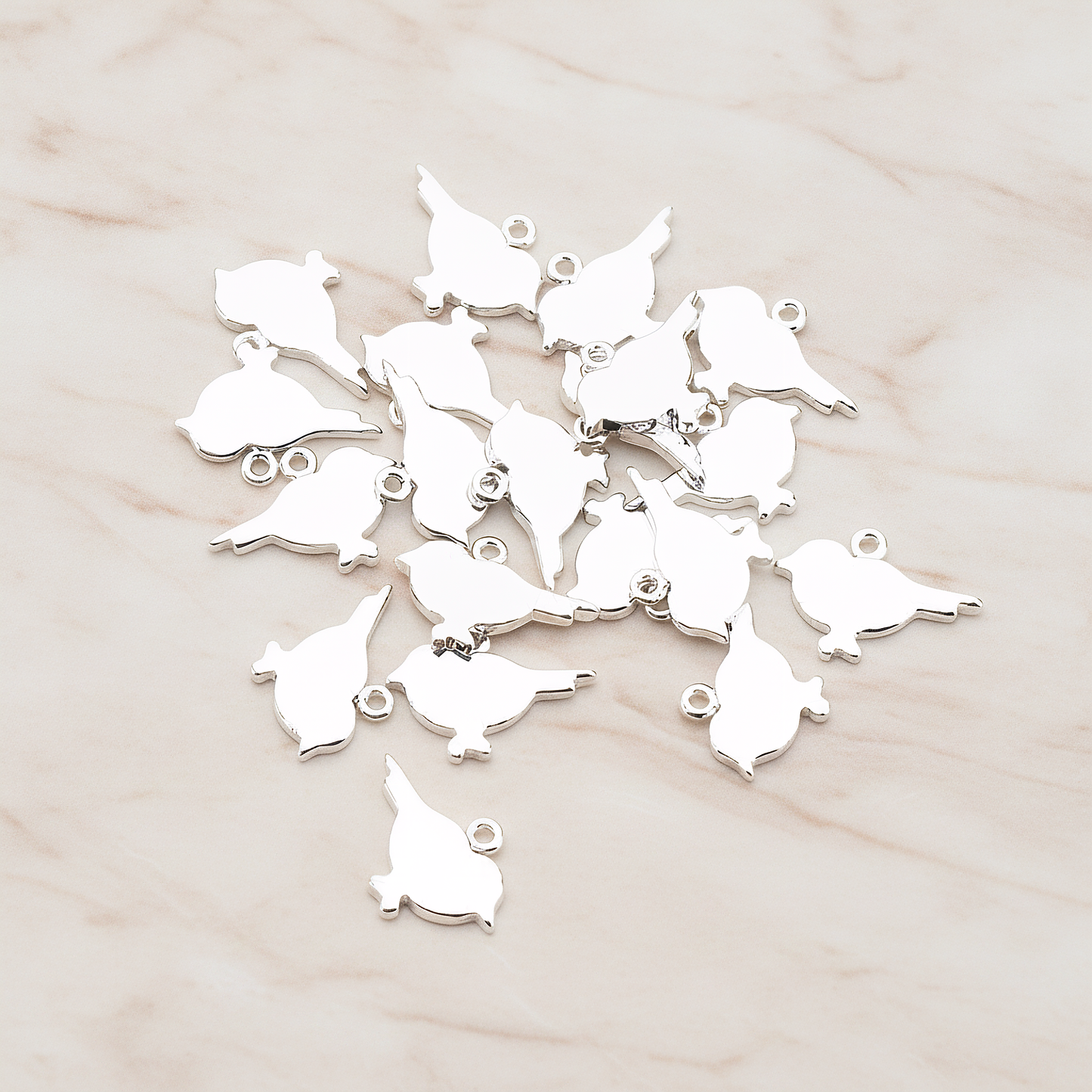 Flat Sparrow Bird Pendant, 2 Pc on warm marble background (PD.926)