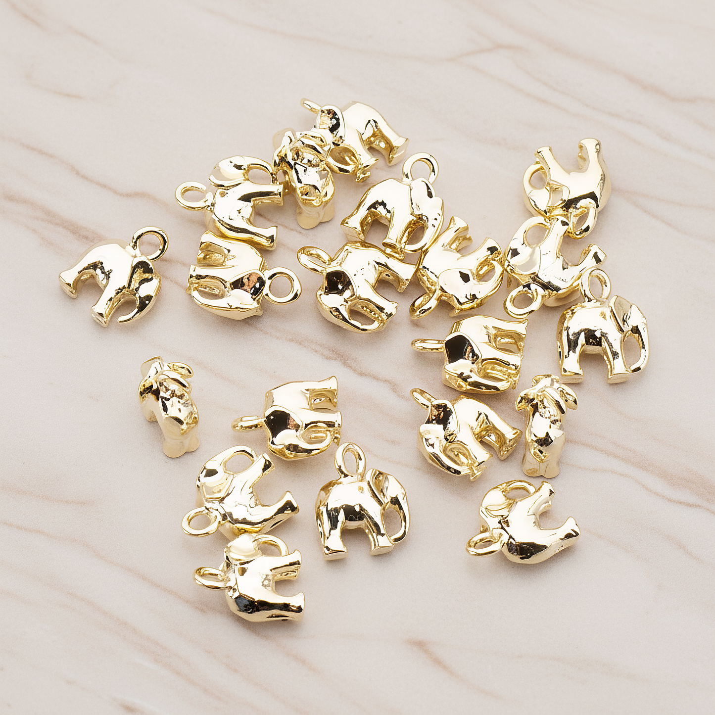 Mini 3D Elephant Pendant, 2 Pc on warm marble background (PD.928)
