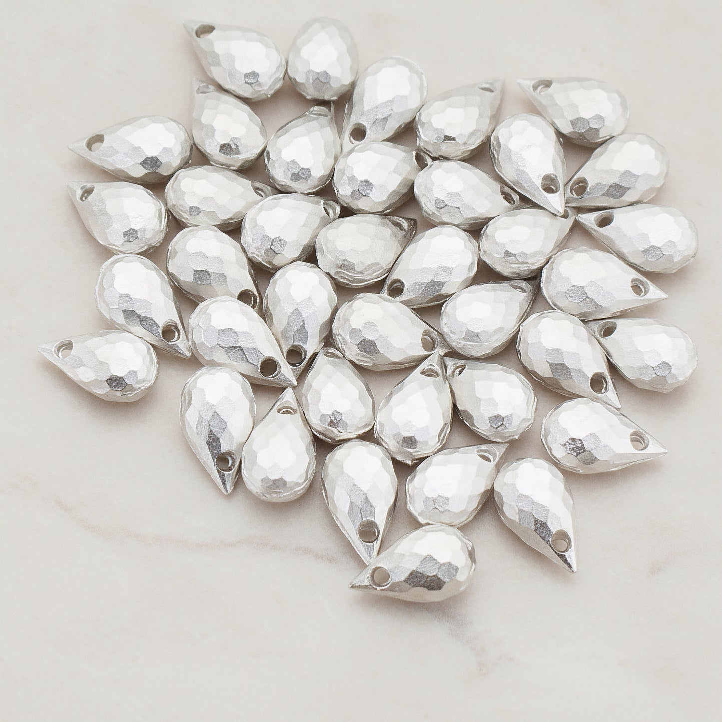 Faceted Teardrop Metal Bead, 10 Pc - Matte Original Rhodium (BD.008)