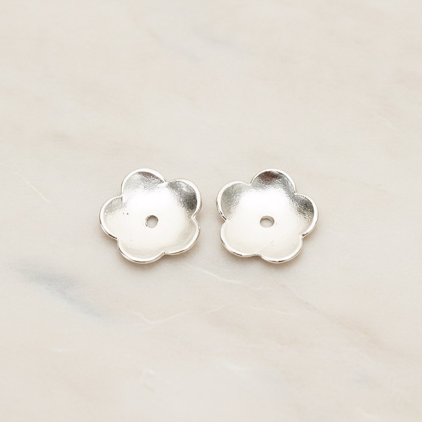 Hammered Five Petal Flower Metal Bead Cap, 4 Pc (BD.045)