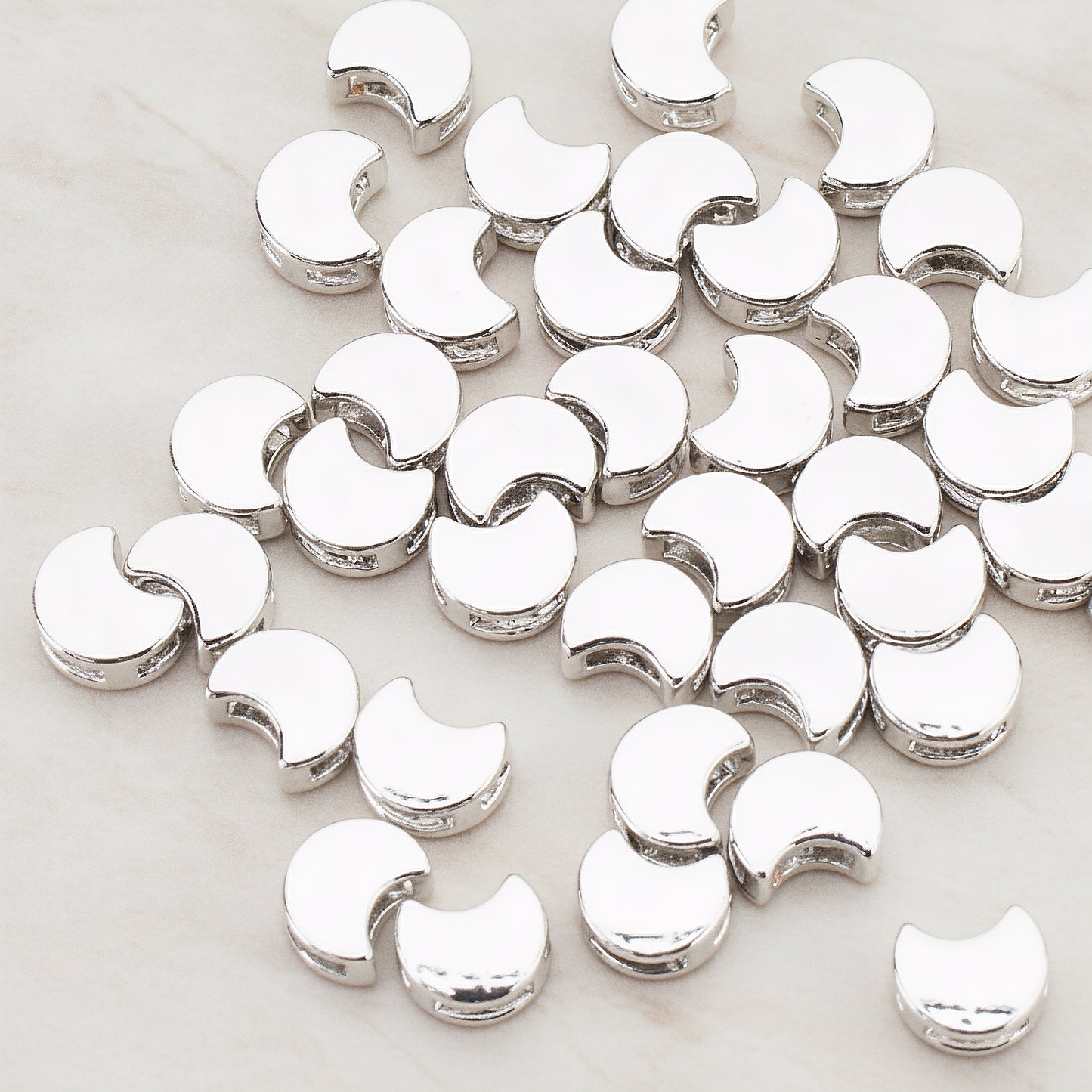 Cute Crescent Moon Metal Bead, 6 Pc - Glossy Original Rhodium (BD.936)