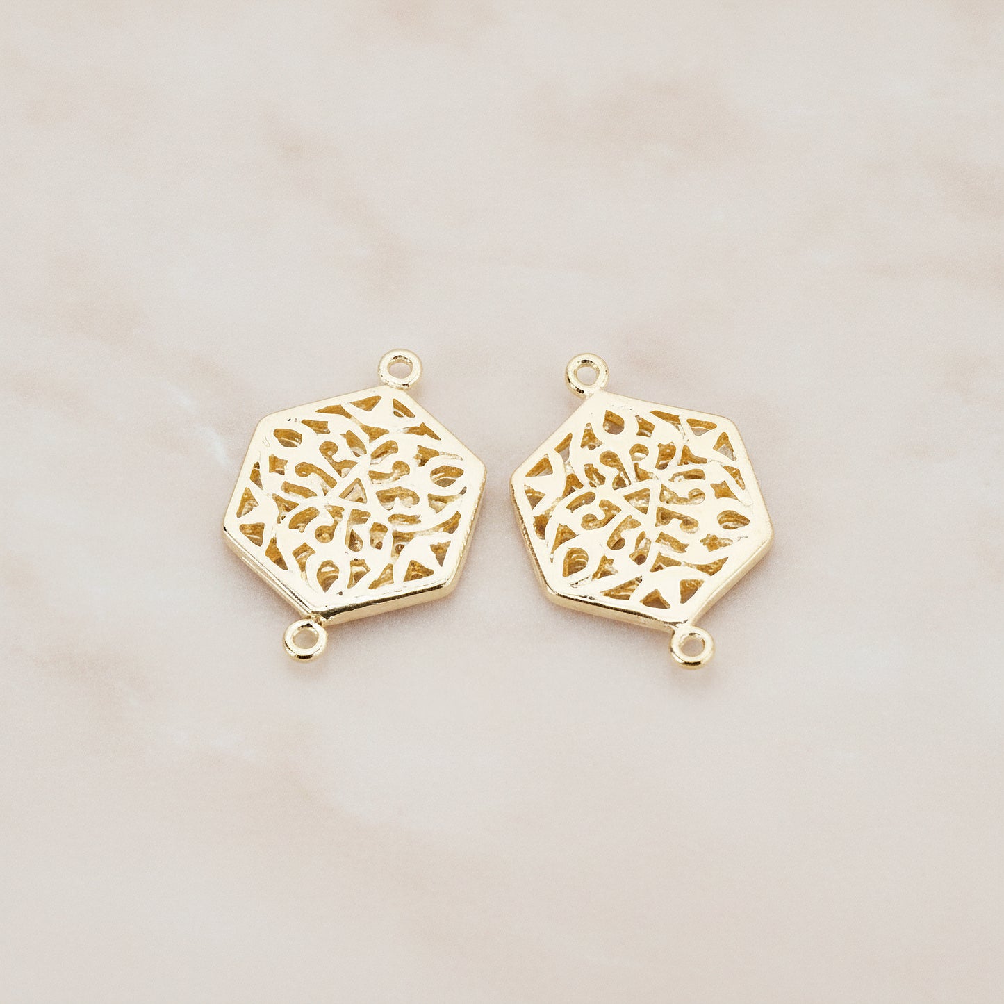 Gothic Celtic Hexagon Connector, 2 Pc - Glossy Gold (CN.032)