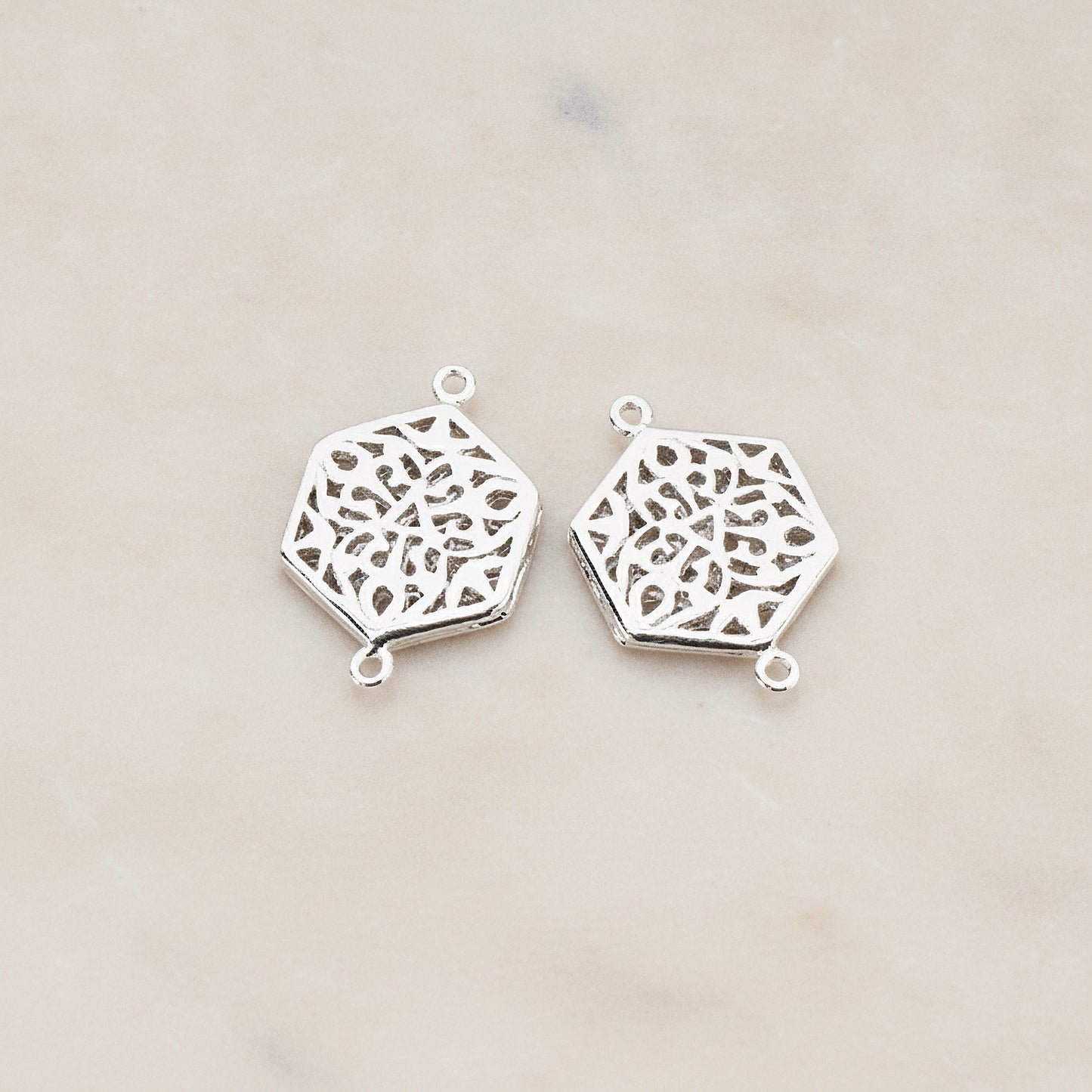 Gothic Celtic Hexagon Connector, 2 Pc - Glossy Original Rhodium (CN.032)