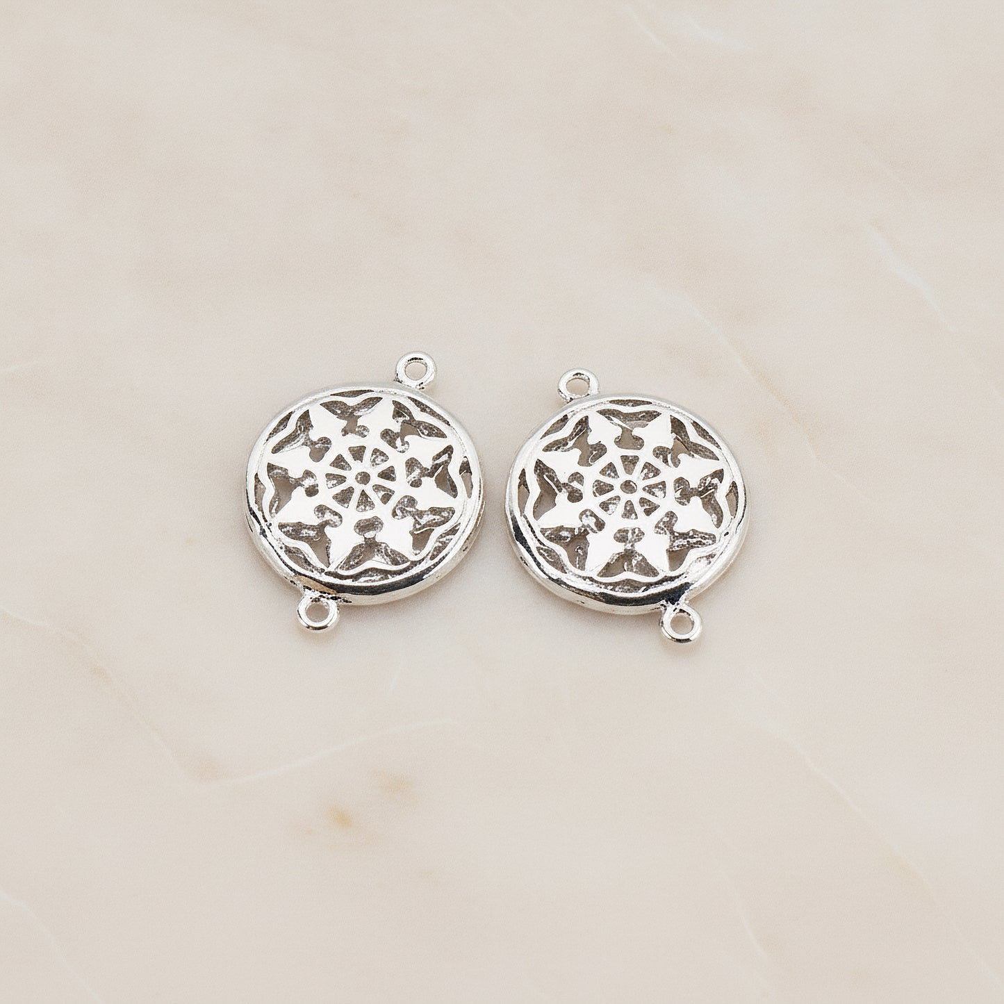 Gothic Celtic Round Connector, 2 Pc - Glossy Original Rhodium (CN.033)