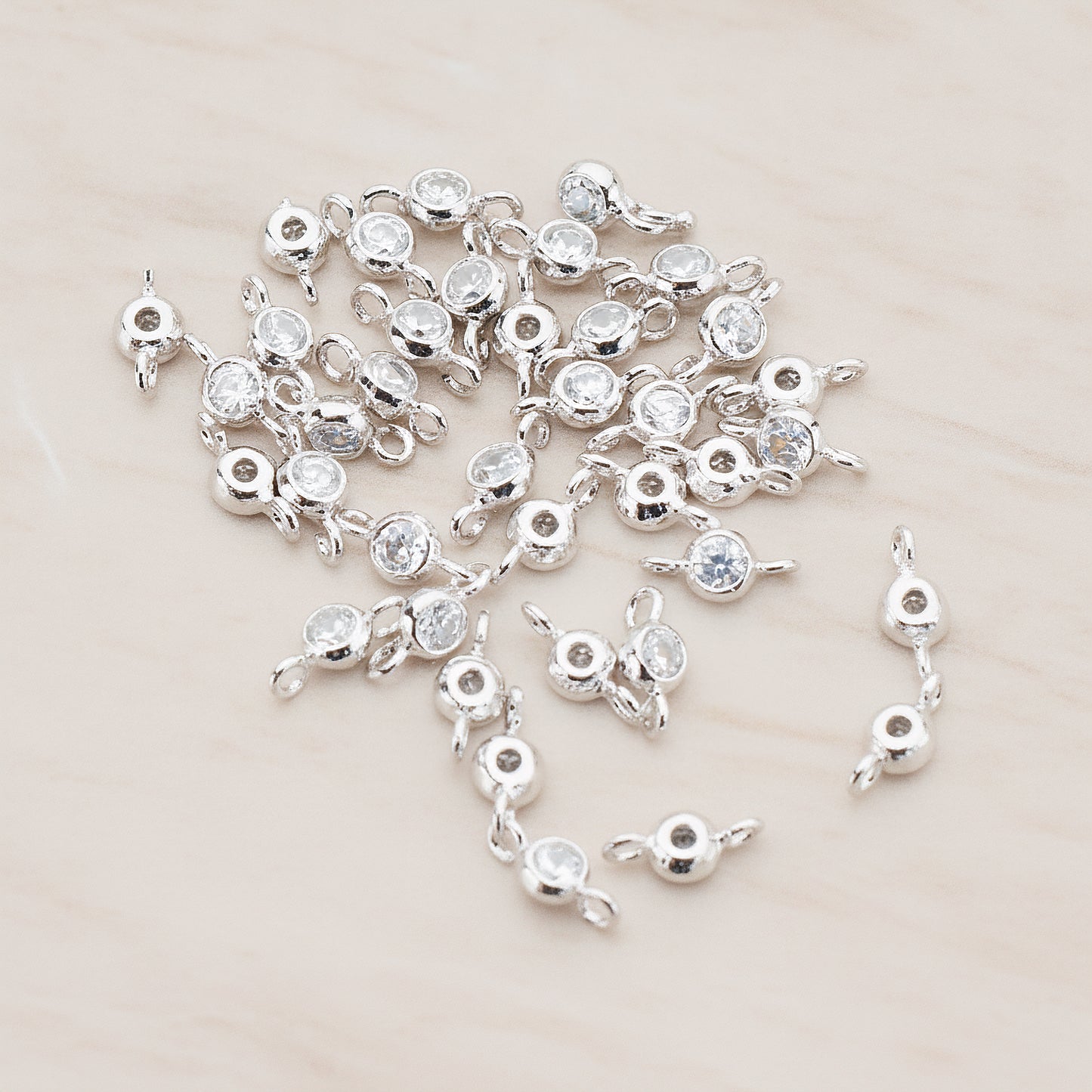 Clear Crystal Cubic Zirconia Round Framed CZ Connector, 2 Pc - Glossy Original Rhodium (CN.059)