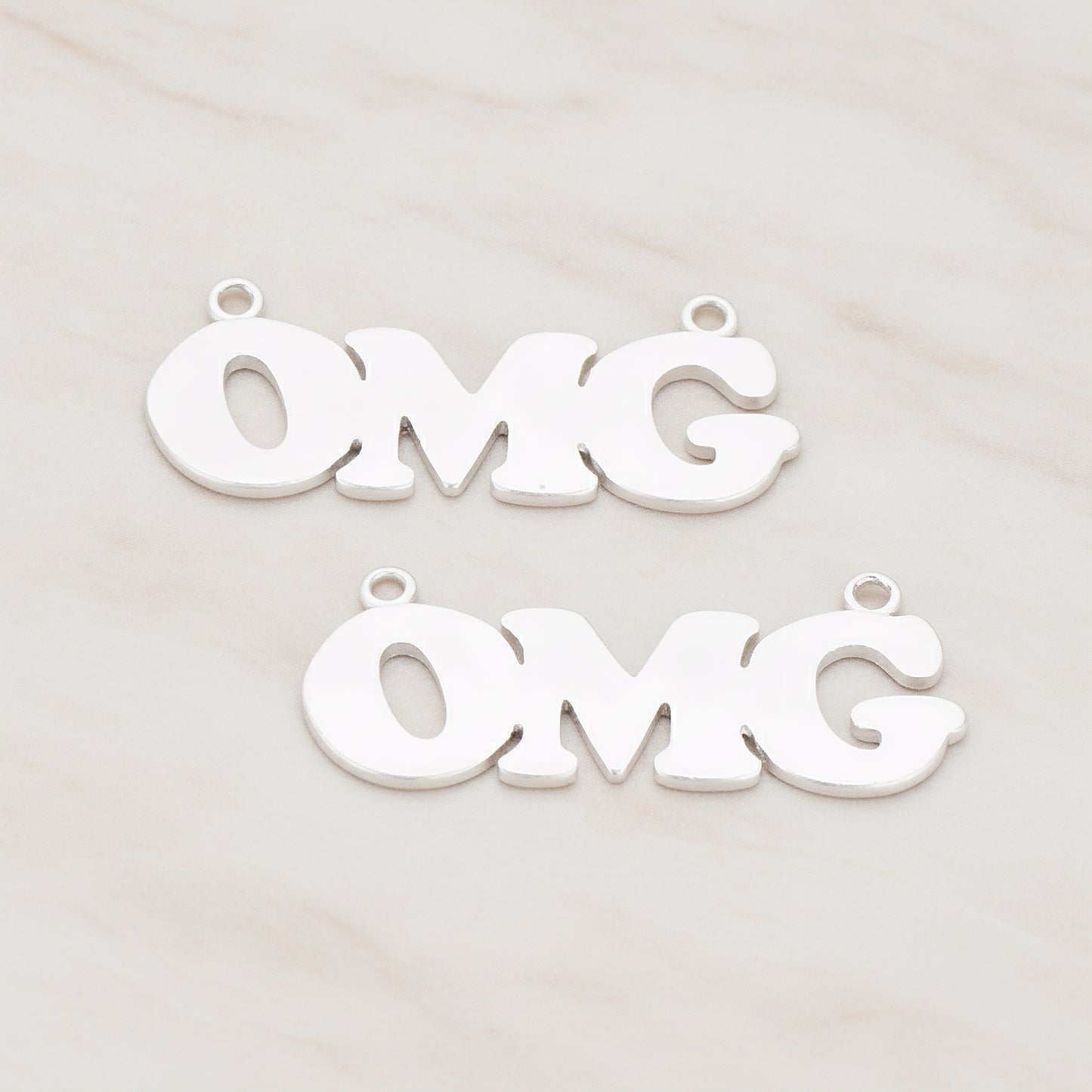 "OMG" Connector, 2 Pc - Matte Original Rhodium (CN.096)