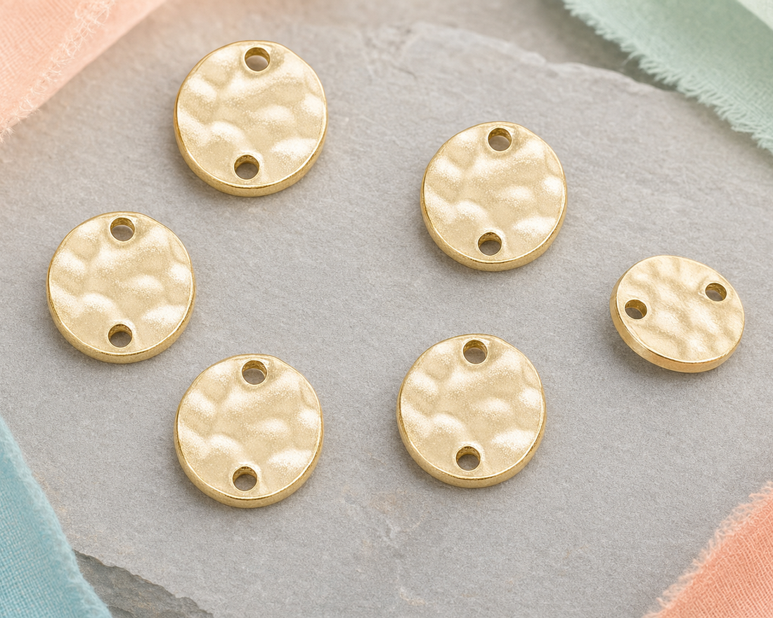 Hammered mini coin connectors in matte gold