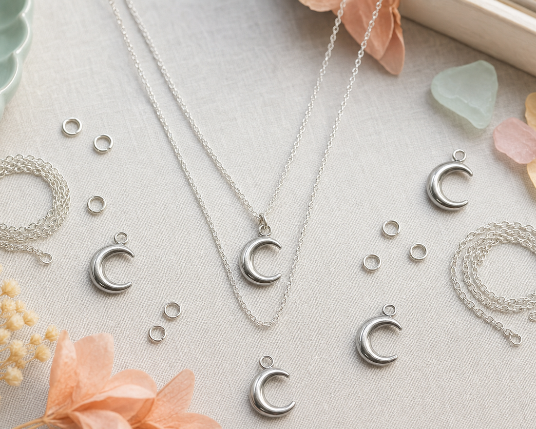 Silver crescent moon pendants for jewelry making