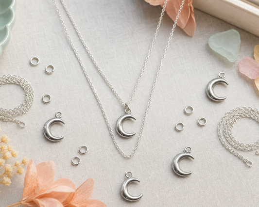 Silver crescent moon pendants for jewelry making