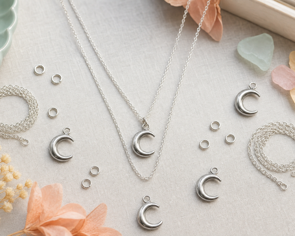 Silver crescent moon pendants for jewelry making
