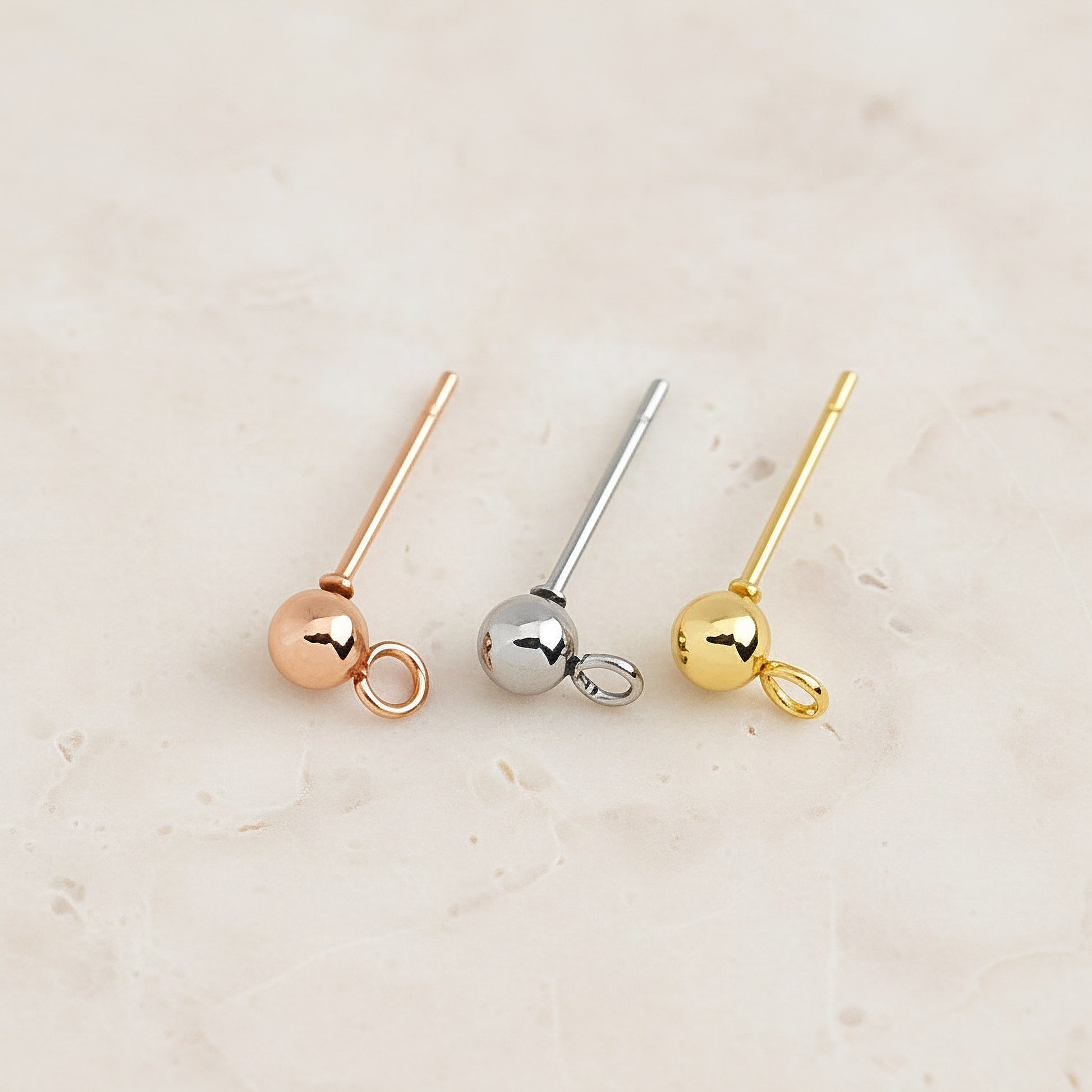 Ball Surgical Steel Earpost with Loop, 4 Pc - detail view 1 (SG.212)