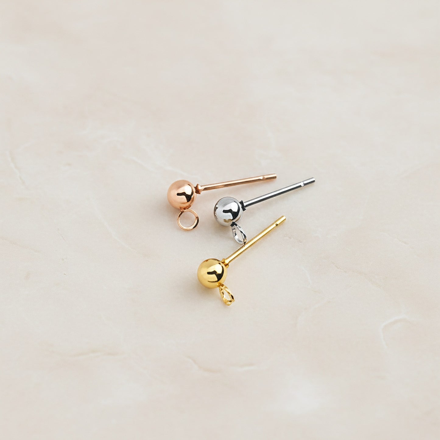 Ball Surgical Steel Earpost with Loop, 4 Pc - detail view 2 (SG.212)