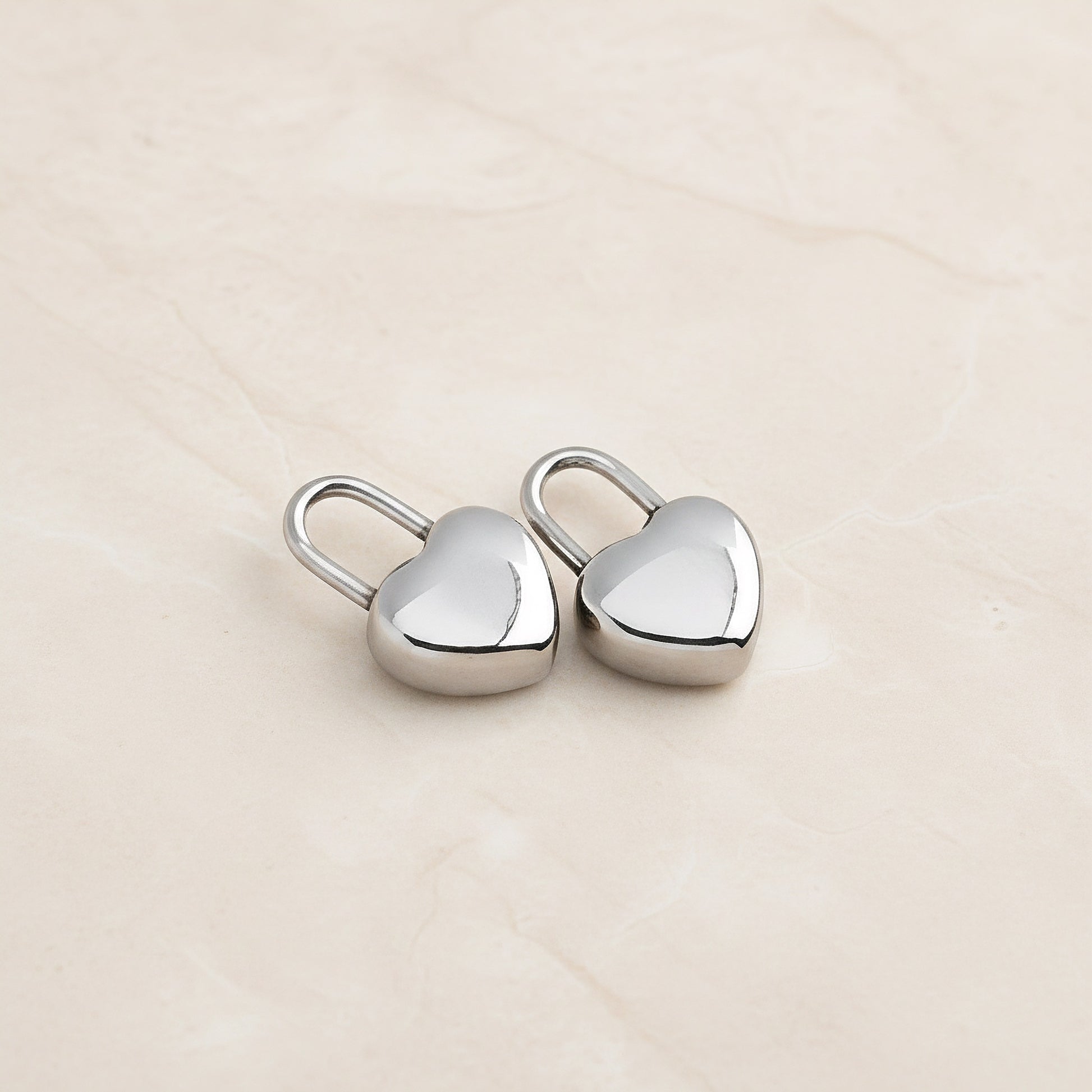 Heart Lock Surgical Steel Pendant, 2Pc - detail view 2 (SG.251)