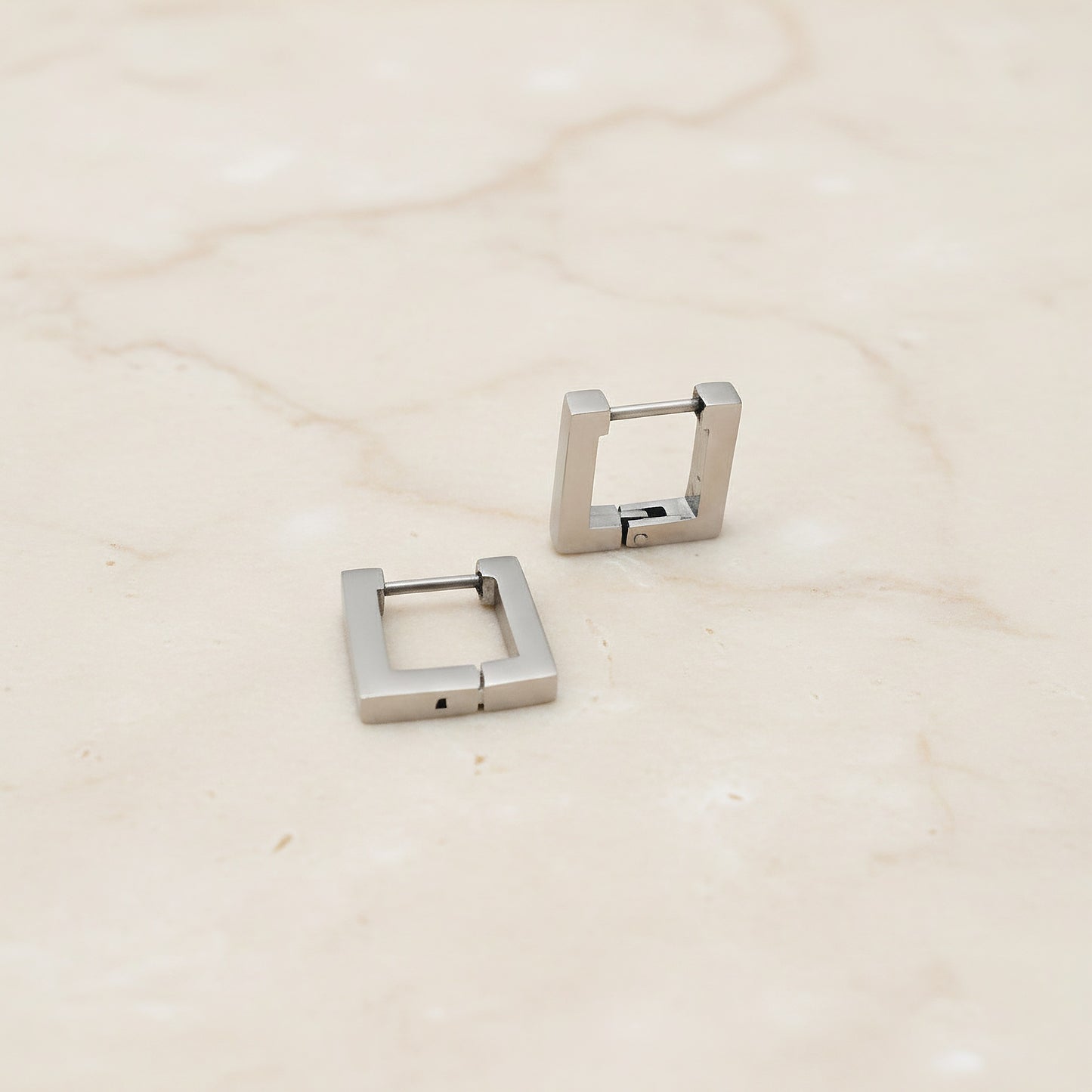 Square Surgical Steel One-Touch Earring Finding, 2 pc - detail view 1 (SG.607)