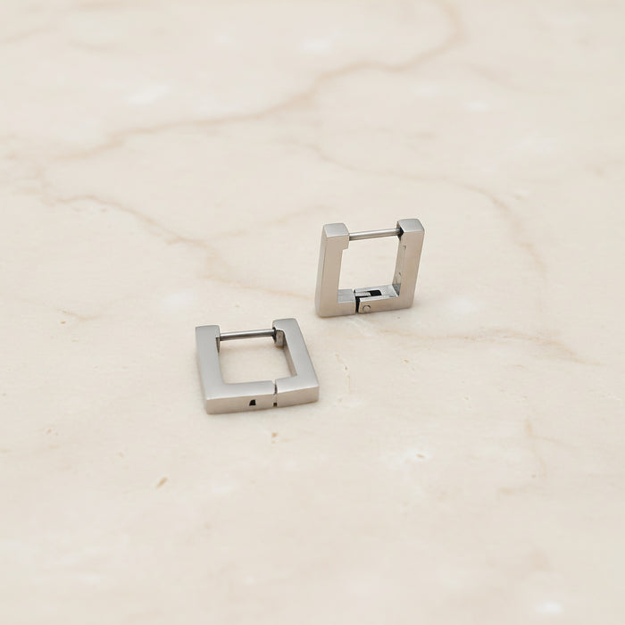 Square Surgical Steel One-Touch Earring Finding, 2 pc - detail view 1 (SG.607)