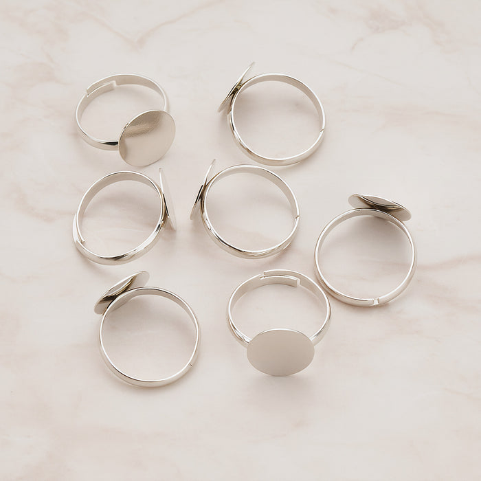 Rhodium Plated Flat Pad Adjustable Ring Base, 4 Pc (BA.002-02)
