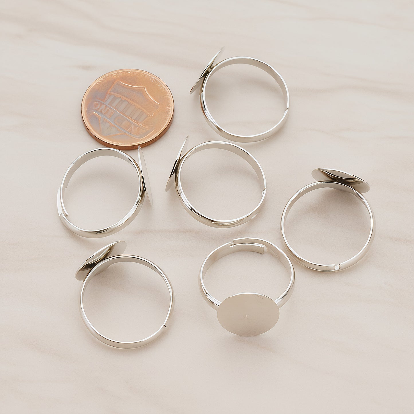 Rhodium Plated Flat Pad Adjustable Ring Base, 4 Pc (BA.002-02)