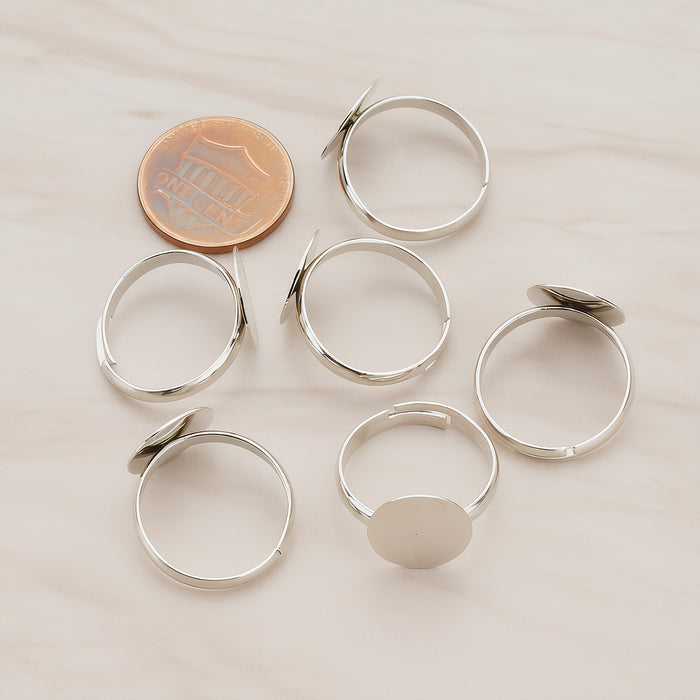 Rhodium Plated Flat Pad Adjustable Ring Base, 4 Pc (BA.002-02)