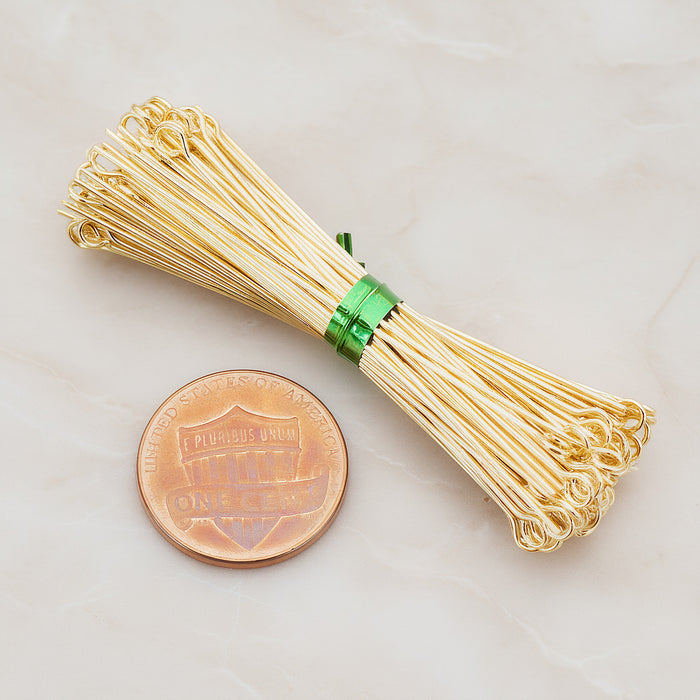 Gold Plated Brass Eye Pins, Approx 24 Gauge, 100 Pc (BA.101)