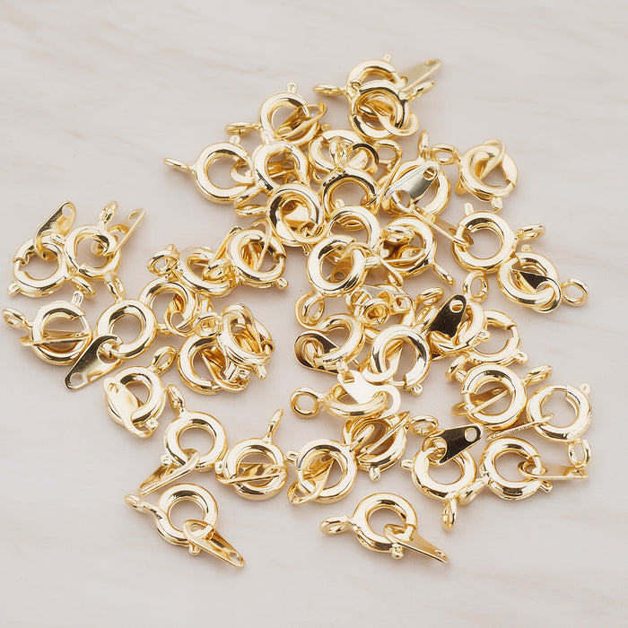 Gold Plated Round Spring Ring Clasps with Bar, 12 Sets (BA.109)