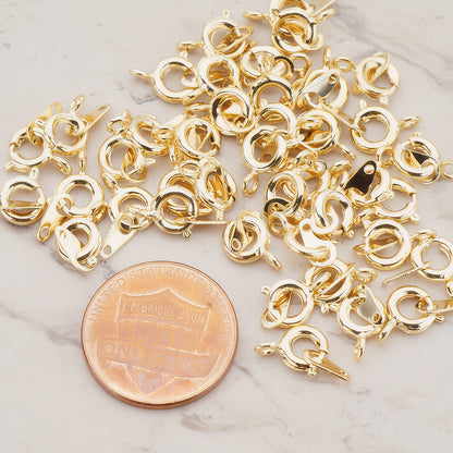 Gold Plated Round Spring Ring Clasps with Bar, 12 Sets (BA.109)