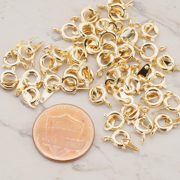 Gold Plated Round Spring Ring Clasps with Bar, 12 Sets (BA.109)