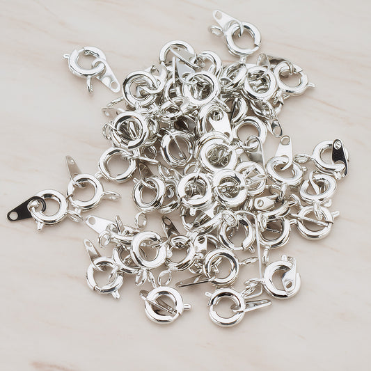 Gold Plated Round Spring Ring Clasps with Bar, 12 Sets (BA.109)