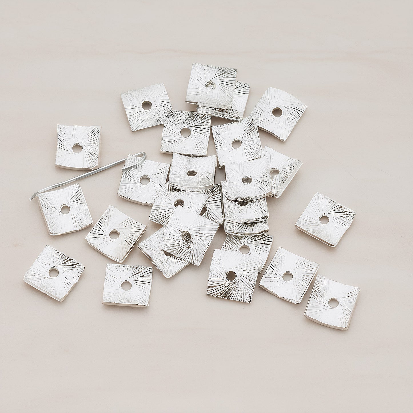 Curved Square Spacer Beads, 8 Pc - Glossy Original Rhodium (BA.178)