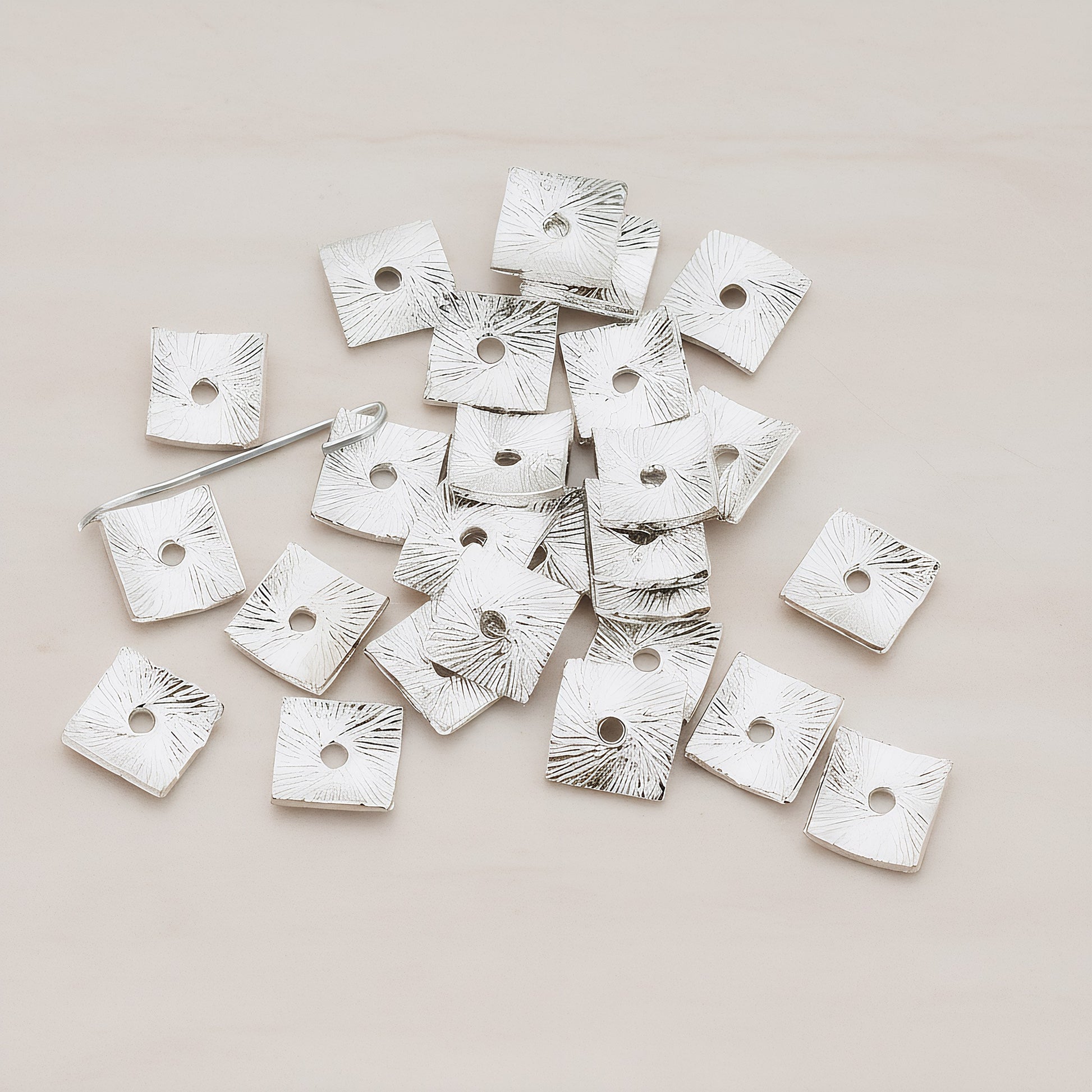 Curved Square Spacer Beads, 8 Pc - Glossy Original Rhodium (BA.178)