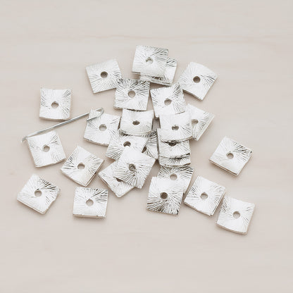 Curved Square Spacer Beads, 8 Pc - Glossy Original Rhodium (BA.178)