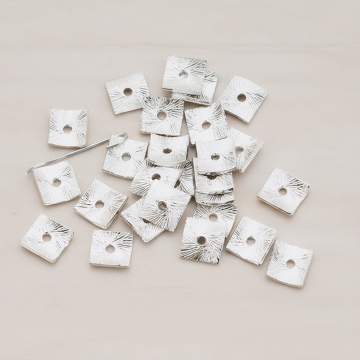 Curved Square Spacer Beads, 8 Pc - Glossy Original Rhodium (BA.178)