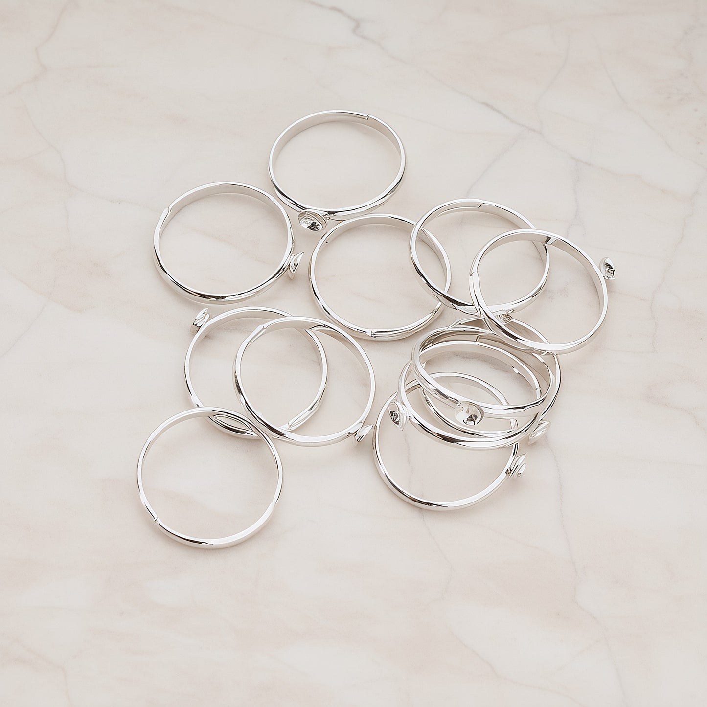 Rhodium Plated Adjustable Pad Ring Base, 4 Pc - Glossy Original Rhodium (BA.212)