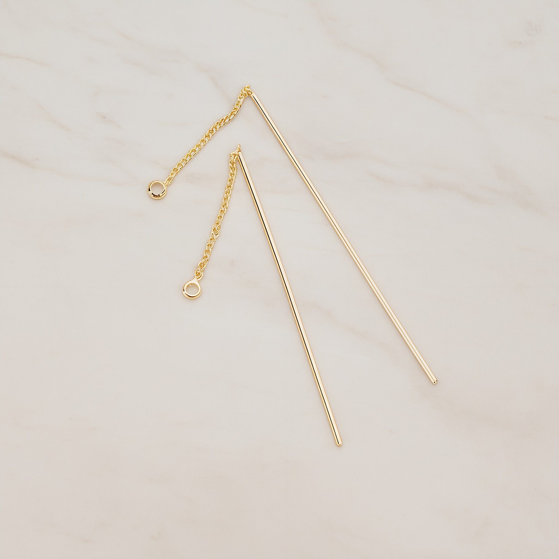 Chain Linked Thin Tube Bar Drop Ear Findings, 2 Pc - Glossy Gold (BA.267)
