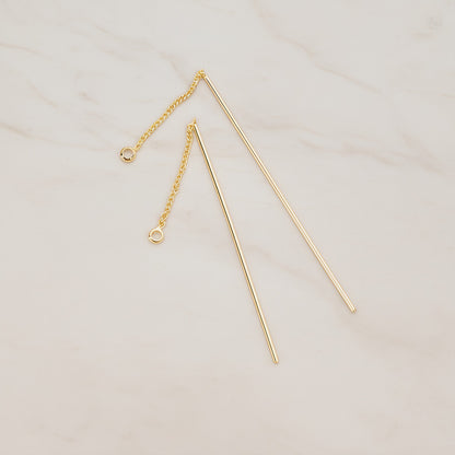 Chain Linked Thin Tube Bar Drop Ear Findings, 2 Pc - Glossy Gold (BA.267)