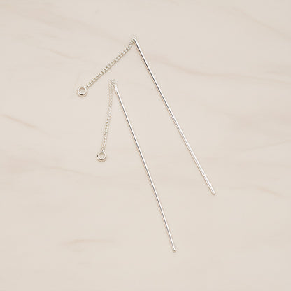 Chain Linked Thin Tube Bar Drop Ear Findings, 2 Pc - Glossy Original Rhodium (BA.267)