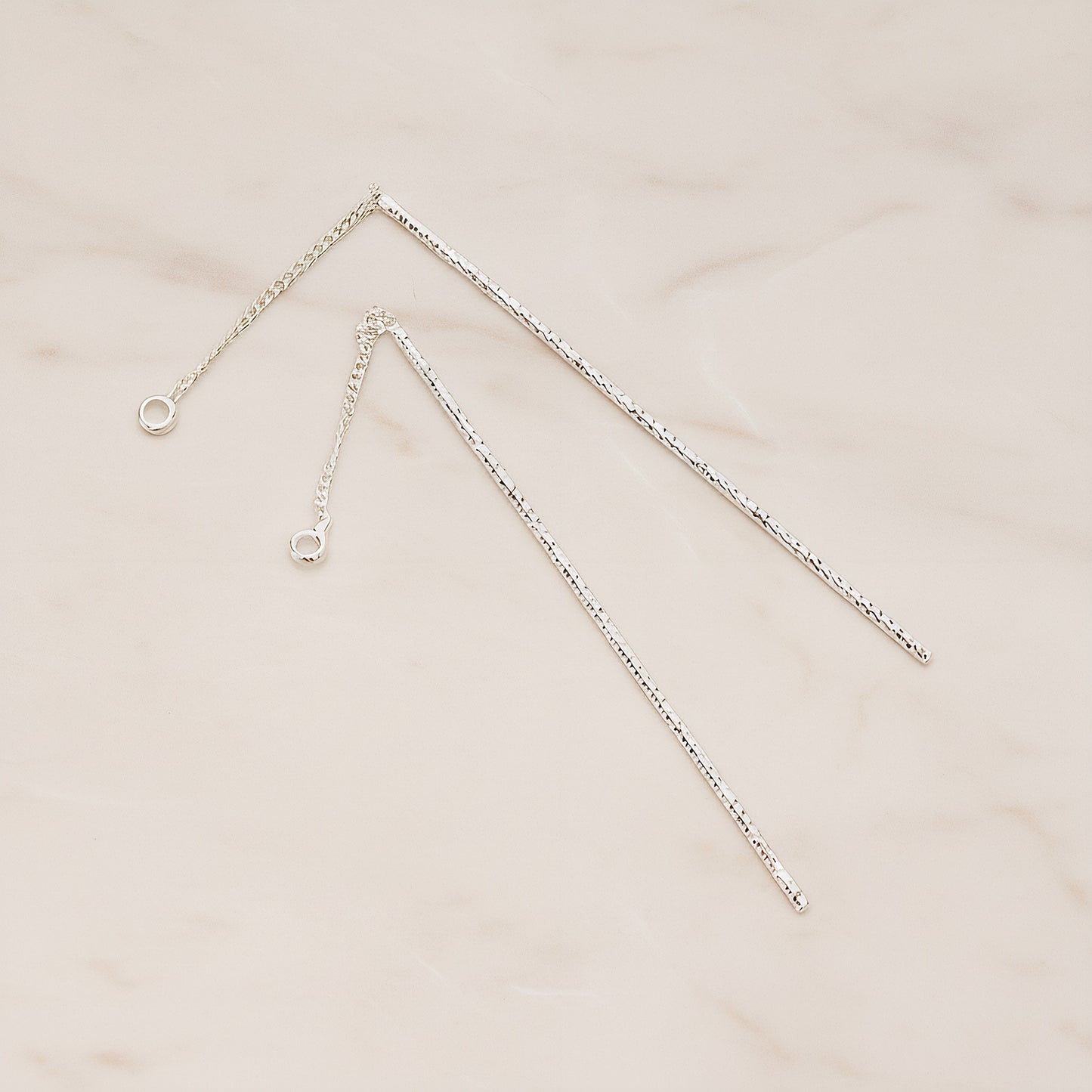 Chain Linked Textured Tube Bar Pendant Ear Findings, 2 Pc - Glossy Original Rhodium (BA.268)