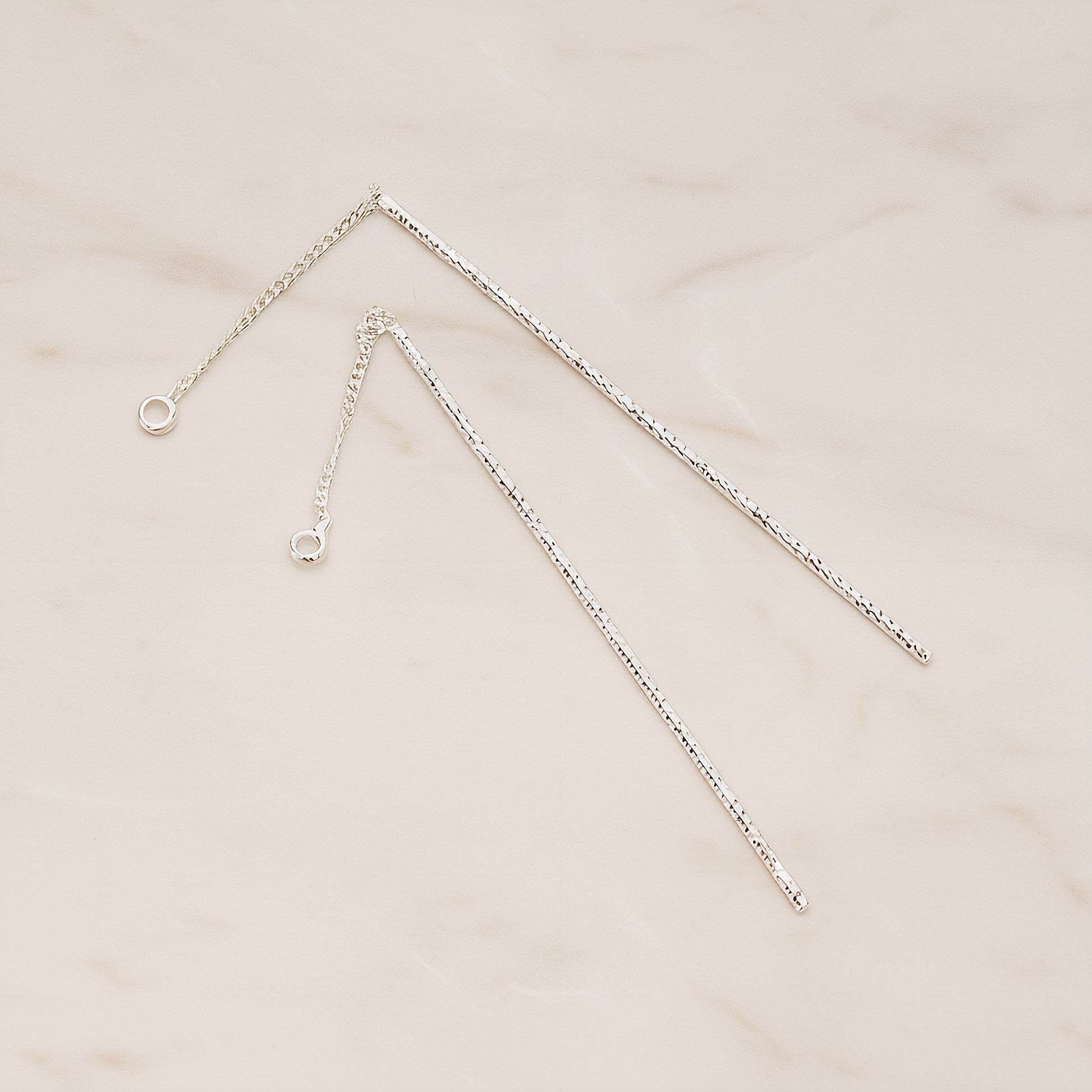 Chain Linked Textured Tube Bar Pendant Ear Findings, 2 Pc - Glossy Original Rhodium (BA.268)