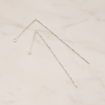 Chain Linked Textured Tube Bar Pendant Ear Findings, 2 Pc - Glossy Original Rhodium (BA.268)
