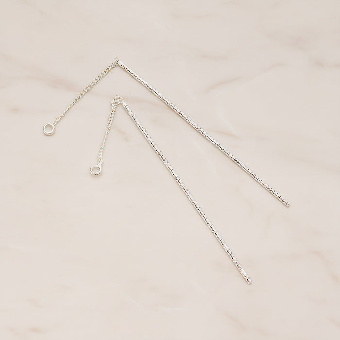 Chain Linked Textured Tube Bar Pendant Ear Findings, 2 Pc - Glossy Original Rhodium (BA.268)