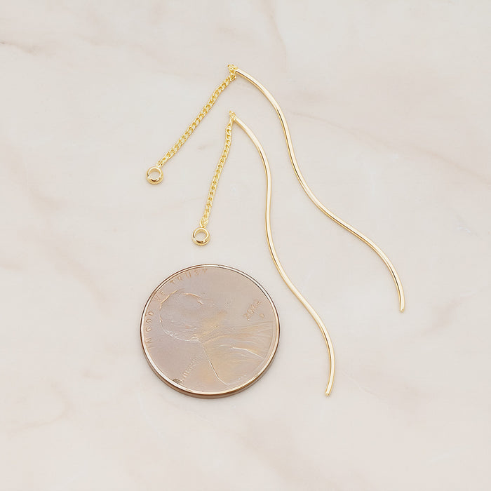 Curvy Wave Tube Bar Chain Ear Findings, 2 Pc (BA.269)