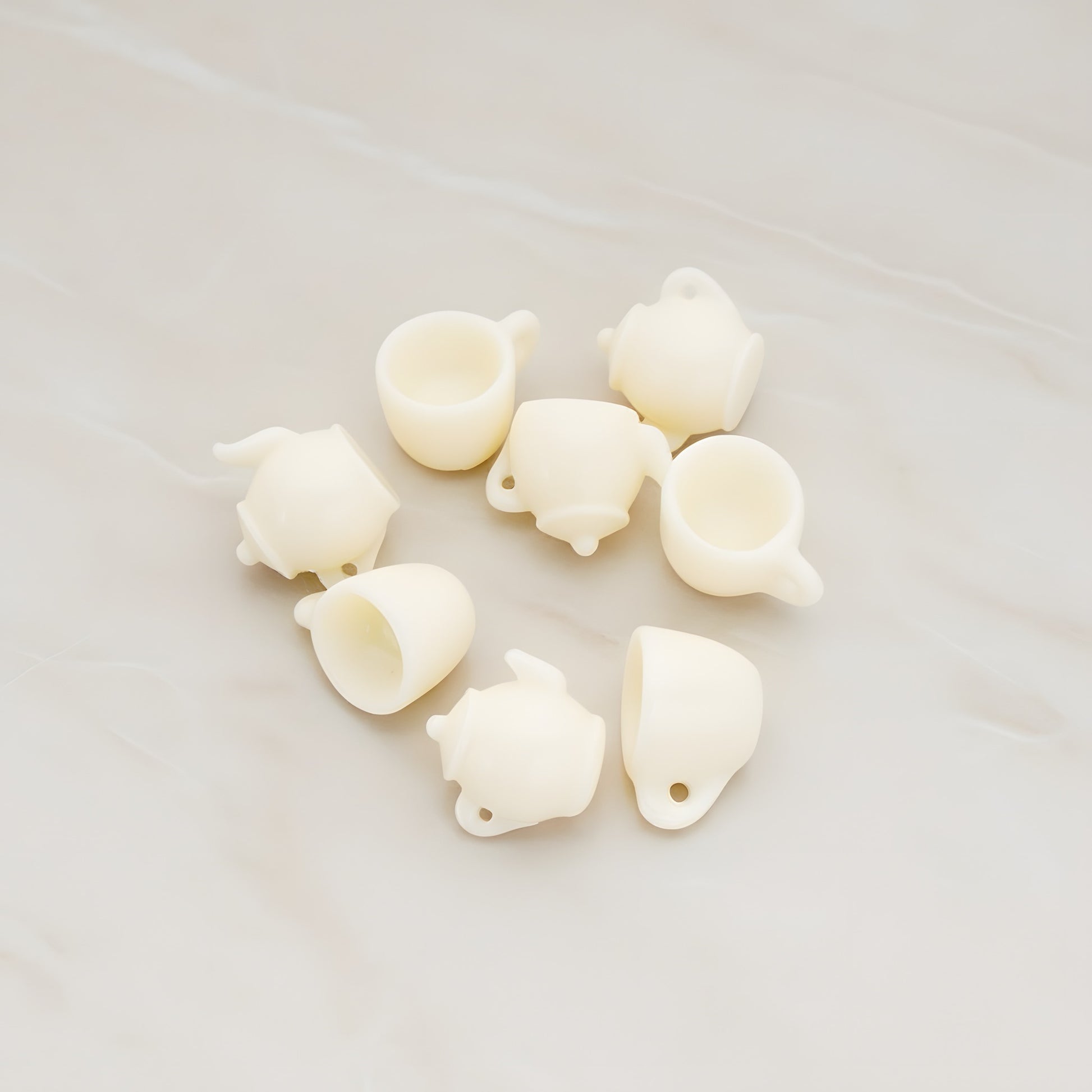 Tea Pot and Cup Flat Back Cabochon, 2 Pc - Cream (CB.007)