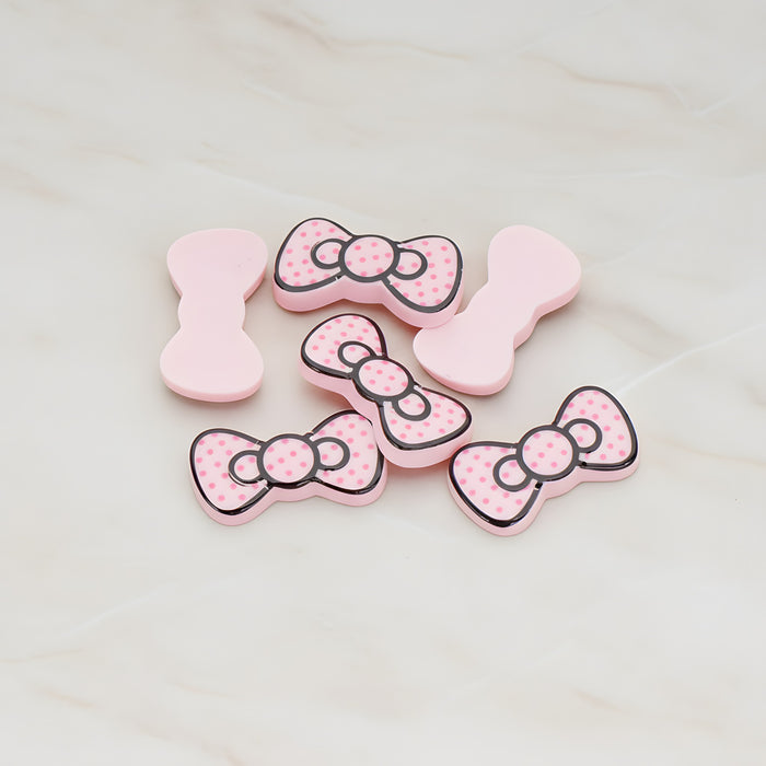 Ribbon Bow Flat Back Cabochon, 10 Pc - Pink (CB.008)