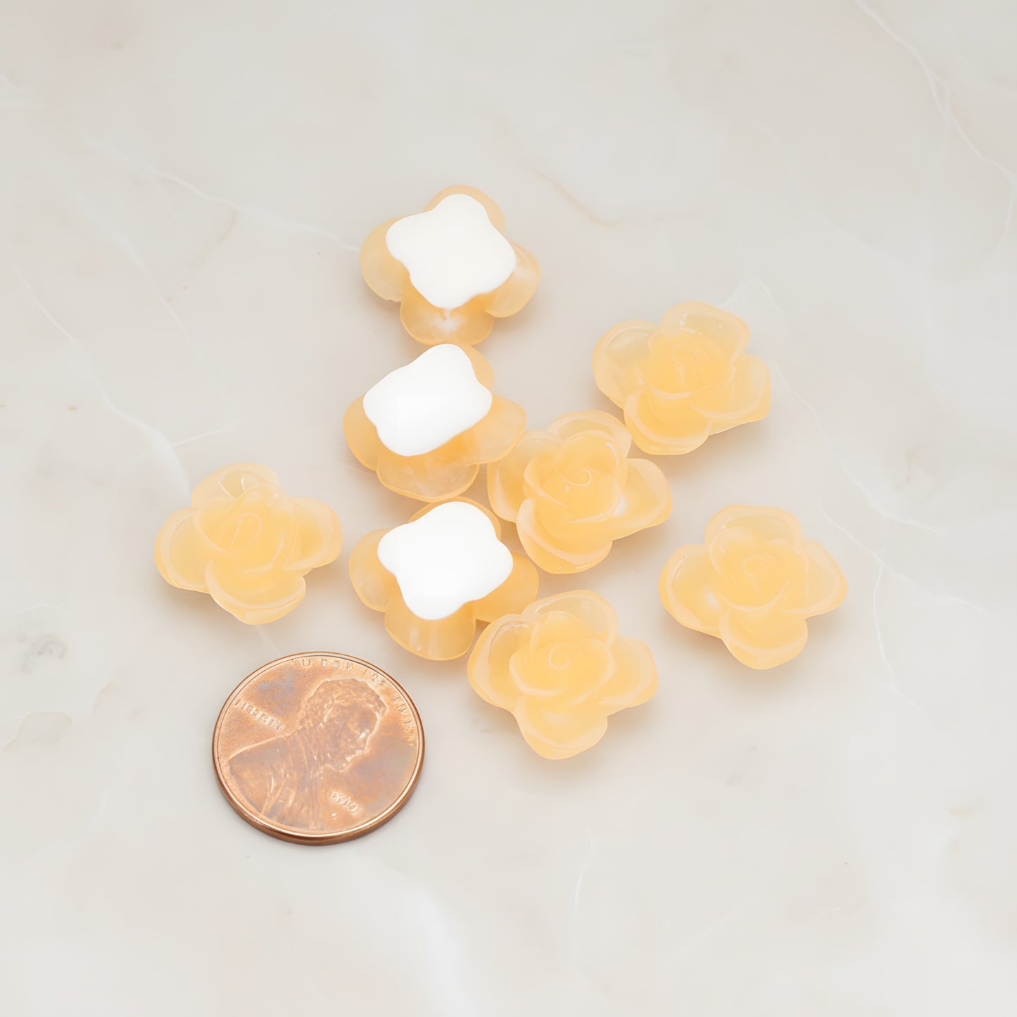 Persimmon Flower Flat Back Cabochon, 6 Pc - detail view 1 (CB.010)