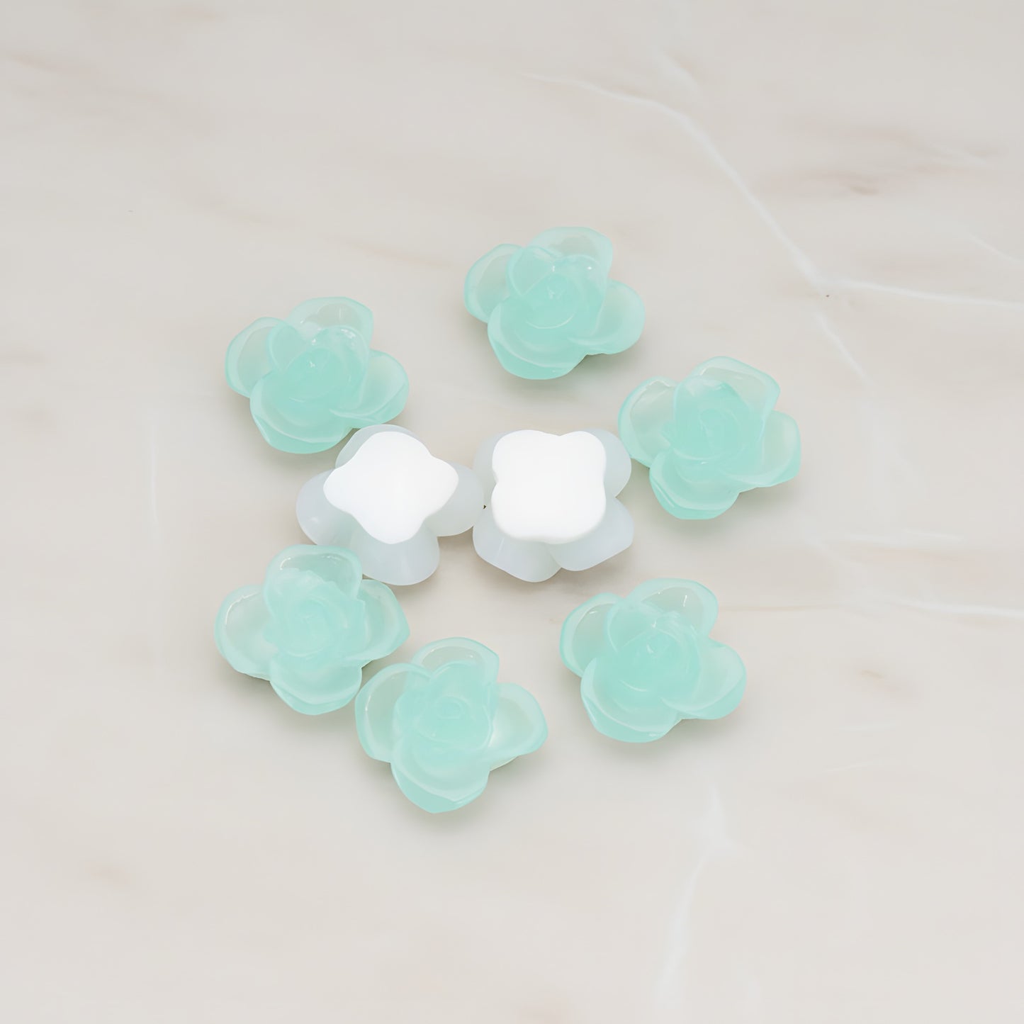 Persimmon Flower Flat Back Cabochon, 6 Pc - Ice Mint (CB.010)