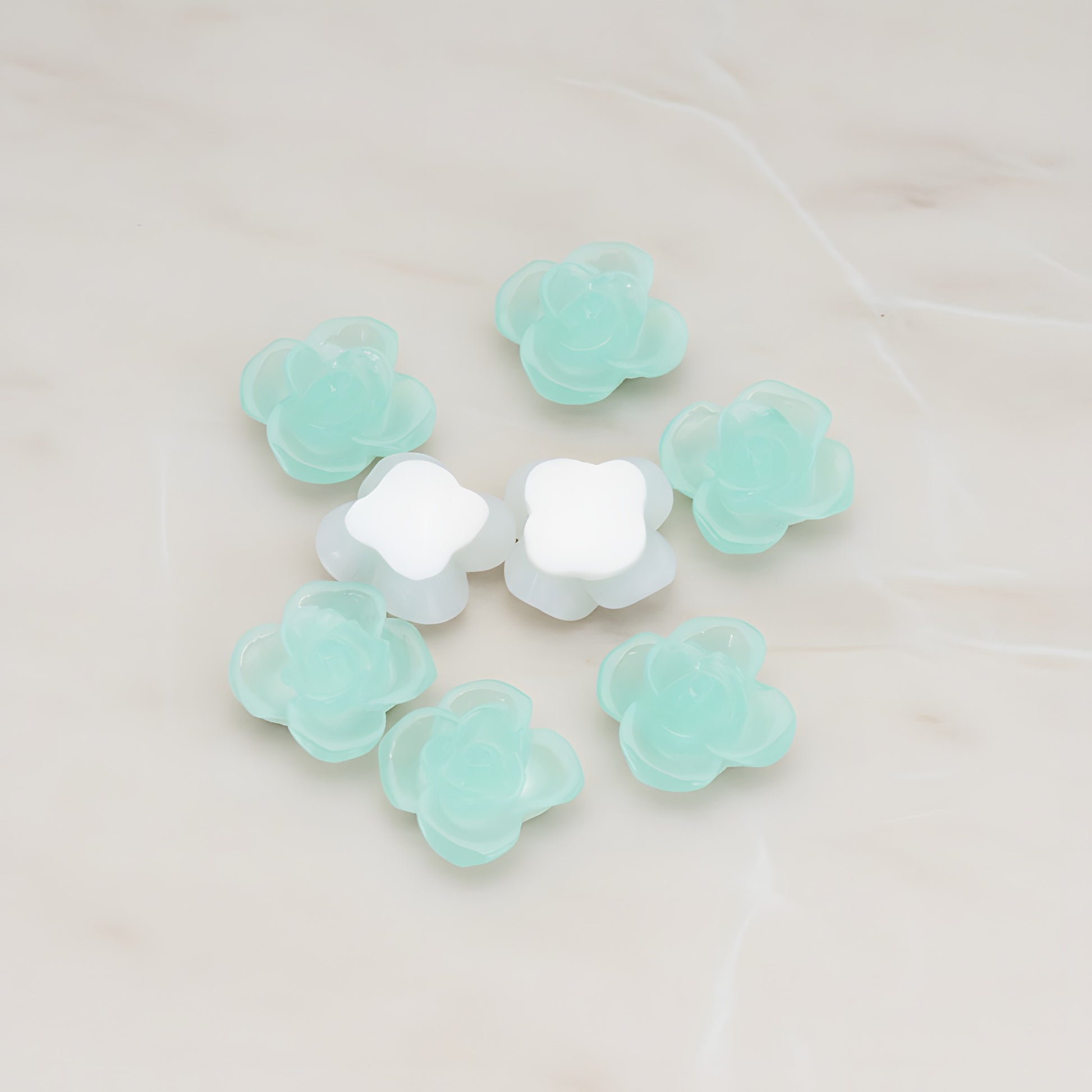 Persimmon Flower Flat Back Cabochon, 6 Pc - Ice Mint (CB.010)